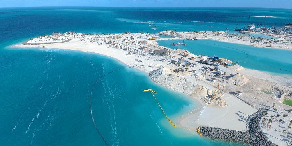 Rock revetment protecting the Ocean Cay shoreline